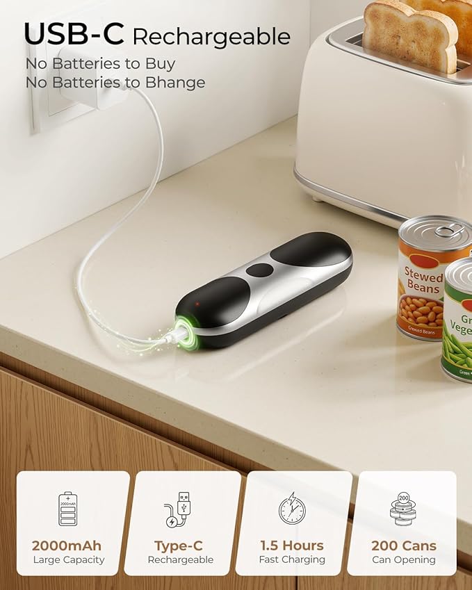 Electric Can Opener, One-Touch Automatic Can Opener, USB Rechargeable Electric Can Opener for Seniors with Arthritis- Cordless Battery Powered, Side Cut, Smooth Edge, Handsfree, for Any Size Cans - Image 3