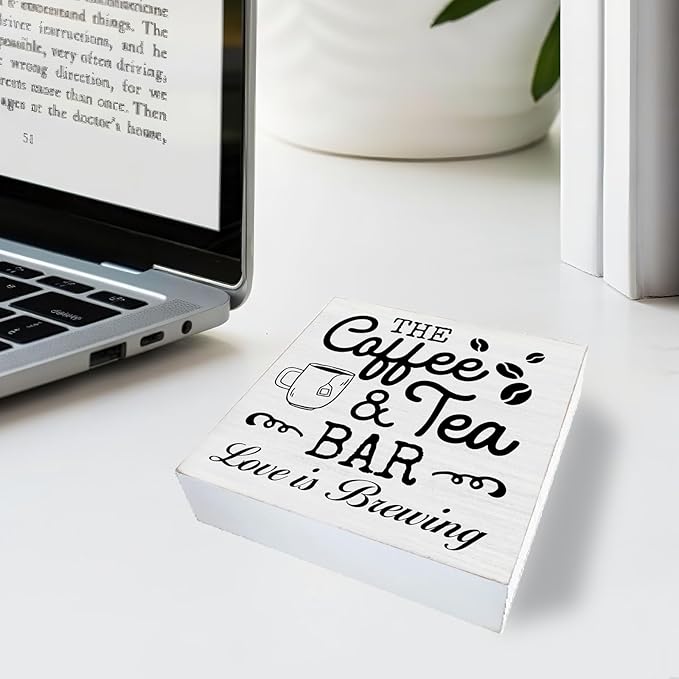 Coffee & Tea Bar Sign Decor, Coffee Tea Station Accessories, Farmhouse Kitchen Wooden Sign Desk Table Decor - Image 3