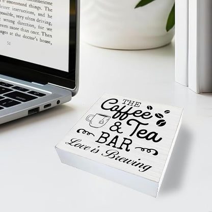 Coffee & Tea Bar Sign Decor, Coffee Tea Station Accessories, Farmhouse Kitchen Wooden Sign Desk Table Decor - Image 3