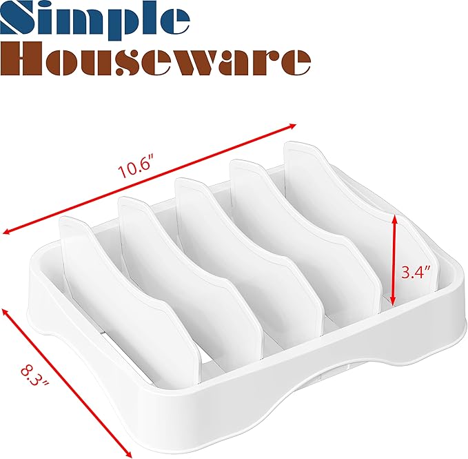 Simple Houseware Food Container Lid Organizer, Adjustable Dividers Lids Storage, 10''x8'', White - Image 9
