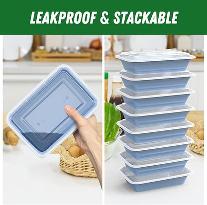 50 Pack (100-Piece) 32 oz Meal Prep Containers Reusable with Easy Open Lids, Sturdy Leakproof Food Safe, Microwave Freezer Dishwasher Safe, To Go Take Out Plastic Food Storage Pans with Lids, Blue - Image 4