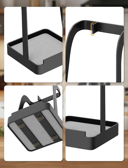 NiHome Upgraded Pot Lid and Spoon Rest with Diatomite Absorbent Tray & Silicone Anti-Slip Pad – Sturdy Metal Frame, Multifunctional Ladle Holder for Kitchen Countertop, 3.9"x3.9"x6" (Black) - Image 6