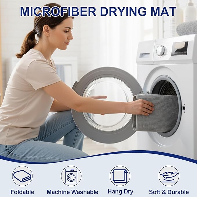 Large Dish Drying Mat 2 Pack, 23.8" x 17.3" Microfiber Ultra Absorbent Quick-Dry Dish Drying Mats for Kitchen Counter, Dish Rack Mat & Drying Pad for Countertops & Sinks, Machine Washable, Gray - Image 5
