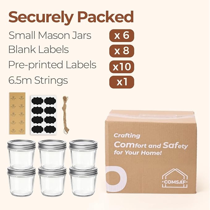 ComSaf Wide Mouth Mason Jars with Lids 8 oz 6Pcs, Half Pint Small Mason Containers, Canning Jars for Jam, Jelly, Meal Prep, Overnight Oats, Yogurt Parfait, Shower Wedding Favors, DIY Candles Decor - Image 8