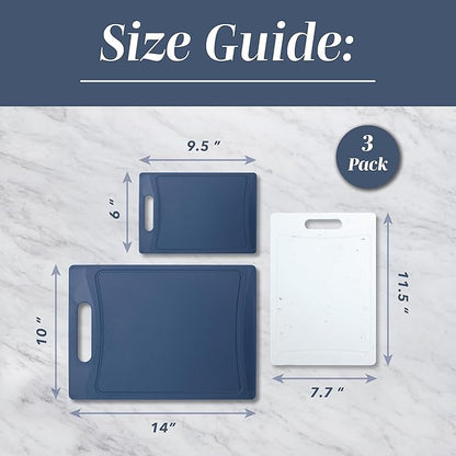 COOK WITH COLOR Non-Slip Cutting Board Set – Kitchen Essentials with Easy Grip Handle for Meat, Veggies, and Fruits, 3 Cutting Boards, Blue and White Marble - Image 5