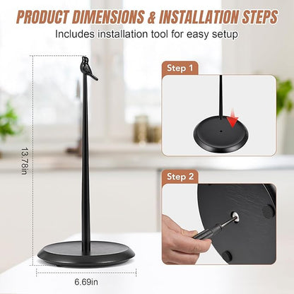 Wooden Paper Towel Holder countertop,Stylish Bird Shaped,Solid Wood Base&Iron Top,with Non-Slip Mat,Stable&Durable,Paper Towel Holder Black-Farmhouse Style to Elevate Your Kitchen's Décor(All Black) - Image 7