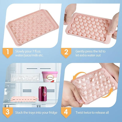 WIBIMEN Ice Cube Tray with Lid and Bin - Round Ice Trays for Freezer with Lid - Ice Cube Trays for Freezer with Ice Container (0.8"-2PACK Pink) - Image 4
