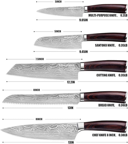 Professional Kitchen Knife Set, 5-Piece High Carbon German Stainless Steel Chef Knives with Sheaths, Ergonomic Pakkawood Handles, Ultra Sharp, Versatile for Home & Restaurant – Premium Gift Box
