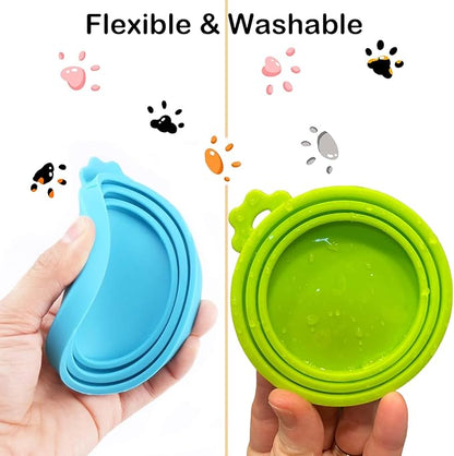 Universal Pet Food Can Lids - 3 Pcs, Squeezable Cat Treat Feeder & Spoon, Green/Blue/Orange Lids, Green Feeder - Image 5