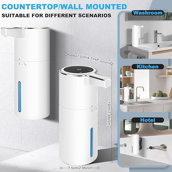 Automatic Soap Dispenser Liquid Touchless: 13.52oz/400ml Wall Mounted USB Rechargeable - 4-Level Adjustable Modern Electric Hand Soap Dispenser - Kitchen Bathroom Kids Family White - Image 6