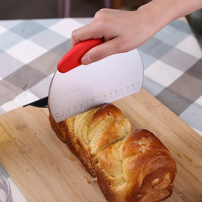 1 pcs Dough Pastry Scraper Chopper/Stainless Steel Dough Scraper Cutter with Ergonomic Rubber Non-Slip Grip/Dough Scraper Cutter/Pro Pastry Pizza Cutter Chopper (Red) - Image 2