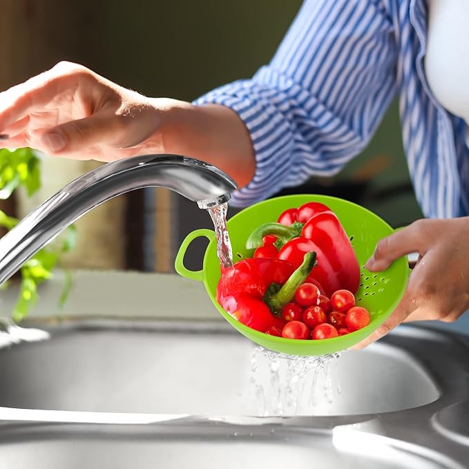 Meadow Lane 6-inch Small Colander, BPA-Free, Dishwasher Safe, Double Handles, Compact Food Strainer for Berries, Veggies and Pasta, 3-Cup Capacity, Green and White, 2-Pack - Image 8
