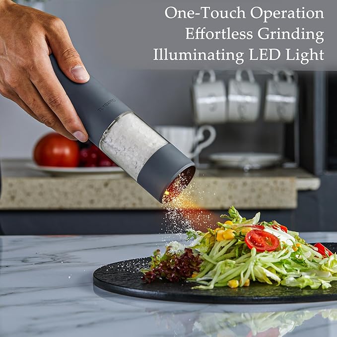 Electric Salt and Pepper Grinder Set, USB Rechargeable, Automatic Salt and Pepper Mill Grinder with Adjustable Coarseness, Electric Salt Shakers, LED Light, Refillable (2 Packs, Greige&Buttercream) - Image 2