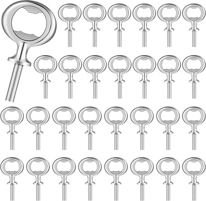 Cunhill 30 Pcs Metal Bottle Opener Blank Bulk Bottle Opener Inserts Parts Pieces Kit for Wood Craft DIY Project Turning Threaded Beer Hardware Turning Wedding Wine Party Ot Month (Silver) by Cunhill