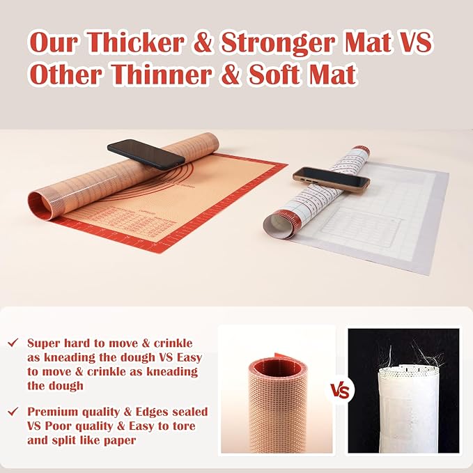 Non-slip Silicone Pastry Mat Extra Large with Measurements 36''By 24'' for Baking Mat, Counter/Dough Rolling/Oven Liner/Fondant/Pie Crust（Red） - Image 5