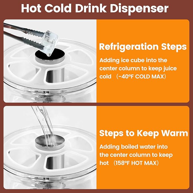 2.2 Gallon Beverage Dispenser with Stand, Drink Dispenser for Parties, Stainless Steel Juice Dispensers with Spigot,Ice Core and Tray,Cold beverage dispenser for Parties, Buffet Cafeterias, Homes