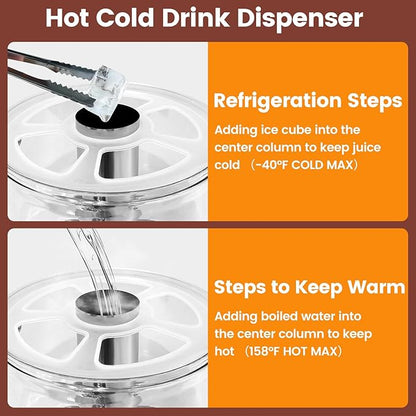 2.2 Gallon Beverage Dispenser with Stand, Drink Dispenser for Parties, Stainless Steel Juice Dispensers with Spigot,Ice Core and Tray,Cold beverage dispenser for Parties, Buffet Cafeterias, Homes