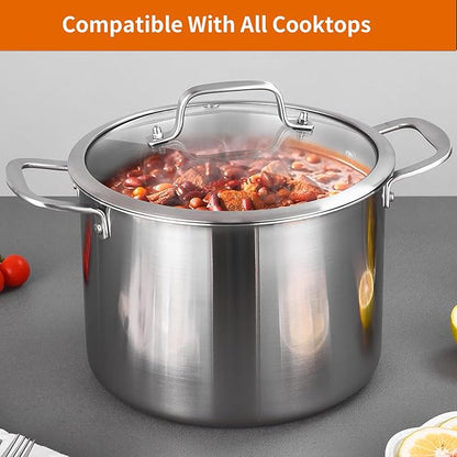 DELARLO Tri-Ply Stainless Steel 8 Quart Stock Pot, Heavy-Duty, All Stove Compatible, Up to 600℉ Soup Pot with Lid, 18/10 Induction Big Stockpot with Lids, Large Stainless Steel Induction for Cooking - Image 7