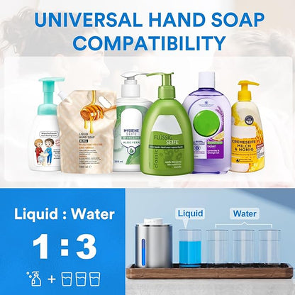 Automatic Foaming Soap Dispenser Touchless, Rechargeable Electric Hand ＆ Dish Soap Dispenser for Bathroom and Kitchen - Smart Digital Display, 6 Adjustable Level, 380ml, Wall Mounted, IPX5