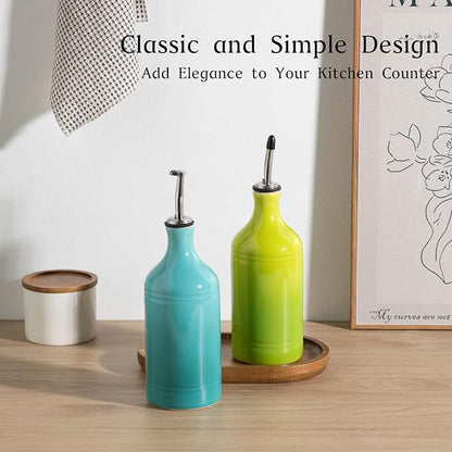 Sweejar Ceramic Olive Oil Dispenser Bottle Set, Opaque Oil Cruet Protects to Reduce Oxidation, Suitable For Storage Of Vinegar, Soy Sauce & Other Liquids,Pack of 2,15.5 Fl Oz（Gradient Blue & Green） - Image 2