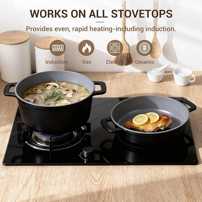 Ammeloo 8-Piece Ceramic Nonstick Cooking Pot Set with Lid, 4.5 Qt Soup Pot, All-in-One Stock Pot for All Stoves, Dishwasher Safe & Easy to Clean, Induction Ready, PFAS Free, for Stews, Soups & Pasta - Image 5