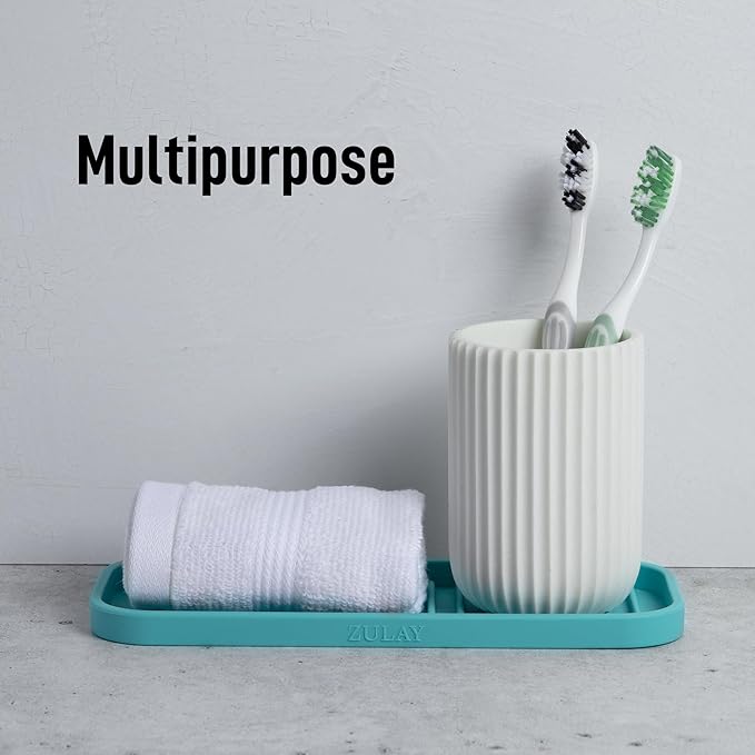 Zulay Kitchen (9x3.5) Silicone Sponge Holder for Kitchen Sink - Flexible Multipurpose Soap Tray Sponge Holder - Sink Organizer Tray for, Bathroom, Makeup, Trinkets & More (Aqua Sky) - Image 5