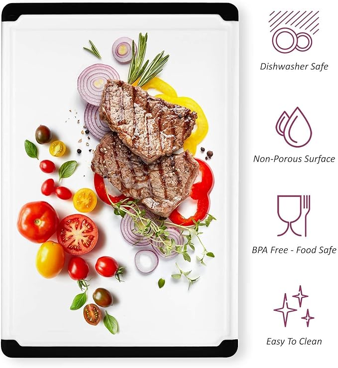 Extra Large Plastic Cutting Board for Kitchen - 18 Inch Dishwasher Safe Cutting Board, Reversible Chopping Board with Juice Groove + Non Slip Feet for Meat, Fruit, Vegetables, Meal Prep by Belwares - Image 2