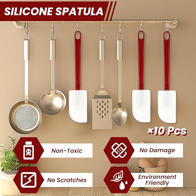 10 Pcs 10 Inch Flexible Rubber Spatulas, Silicone Spatula Set, Commercial Grade Silicone Spatulas Heat Resistant, Non Stick Soft Rubber Scraper for Kitchen Cooking Mixing Frying Spreading Baking