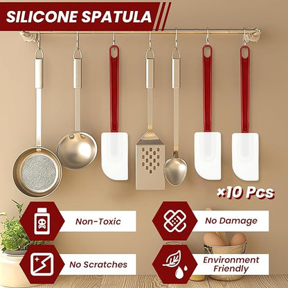 10 Pcs 10 Inch Flexible Rubber Spatulas, Silicone Spatula Set, Commercial Grade Silicone Spatulas Heat Resistant, Non Stick Soft Rubber Scraper for Kitchen Cooking Mixing Frying Spreading Baking