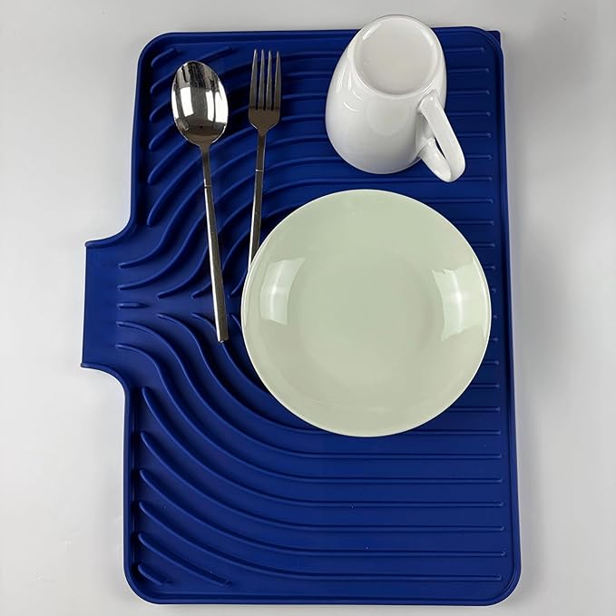 Dish Drying Mat for Kitchen Counter, with Built-in Drain Lip, Food-Grade Silicone, Easy Clean Pad for Countertop Protection, Multi-Functional Use (18x11.8, Midnight Blue) - Image 3