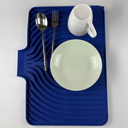 Dish Drying Mat for Kitchen Counter, with Built-in Drain Lip, Food-Grade Silicone, Easy Clean Pad for Countertop Protection, Multi-Functional Use (18x11.8, Midnight Blue) - Image 3