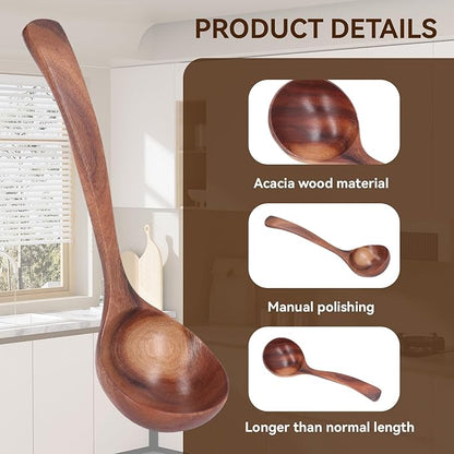 Wooden Ladle, 7.87inch Soup Ladle Wooden Serving Spoon Soup Spoon Ladle for Cooking, Serving and Stirring Kitchen Ladles for Stew Sauces (S) - Image 2
