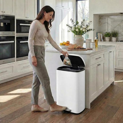 8 Gal Kitchen Trash Can, 30L Recycling or Garbage Bin, Brushed Stainless Steel Waste Basket, Soft&Quiet Close Dustbin, with Step-On Pedal, Removable Inner Bucket, for Home, Office, Living Room