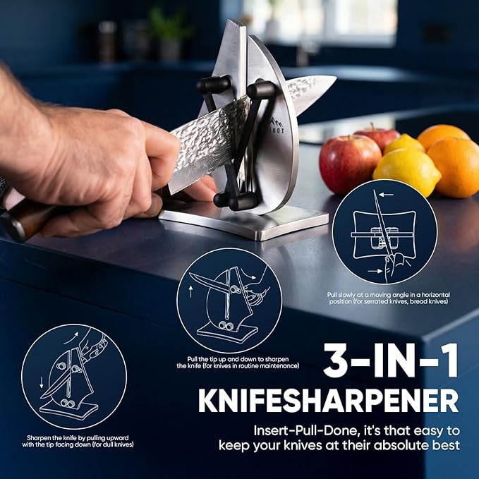 VN3 Professional Knife Sharpener | 3-Action Streamlined Sailboat Design for Effortless Knife Sharpening - The Ultimate Tool for Precision 11 to 21 Degree Angles (Upgrade Stainless Steel) - Image 3