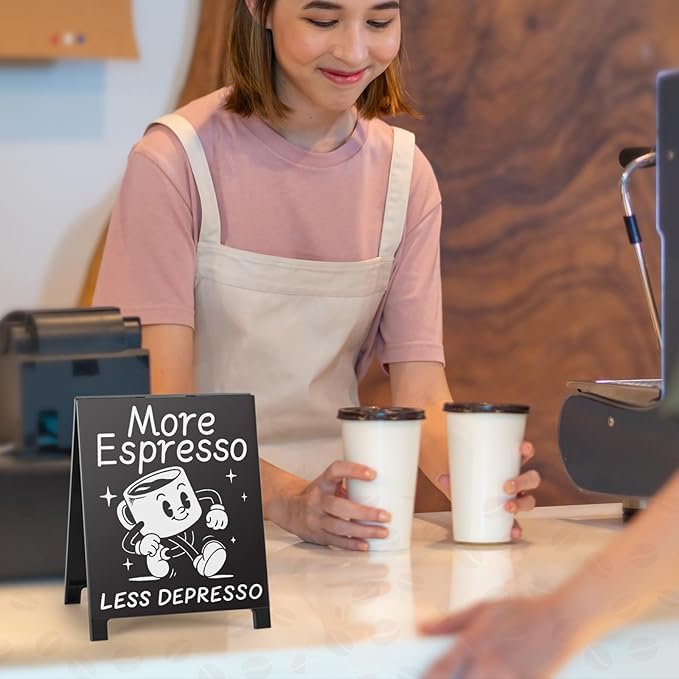 Coffee Signs for Coffee Station More Espresso Less Depresso Inspirational Office Desk Decor Positive Gift for Coworker Women Men Home Office Kitchen Area Decor Plaque Table Centerpiece (Black) - Image 6