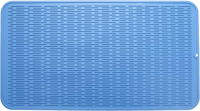 MicoYang Silicone Dish Drying Mat for Multiple Usage,Easy clean,Eco-friendly,Heat-resistant Silicone Mat for Kitchen Counter or Sink,Refrigerator or Drawer Liner Lichen BlueL 4XL 32 inches x 18 inches by MicoYang