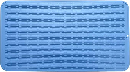 MicoYang Silicone Dish Drying Mat for Multiple Usage,Easy clean,Eco-friendly,Heat-resistant Silicone Mat for Kitchen Counter or Sink,Refrigerator or Drawer Liner Lichen BlueL 4XL 32 inches x 18 inches by MicoYang