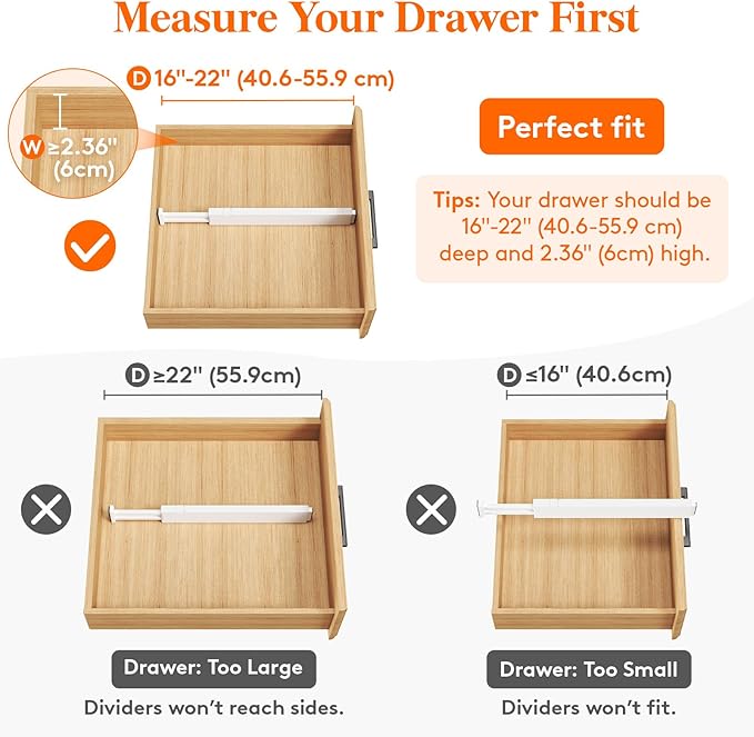 Lifewit 12 Pack 2.36" High Drawer Dividers 40-56cm/16-22 Adjustable Drawer Organizer for Clothes/Utensils, Expandable Drawer Separator in Dresser/Kitchen/Bedroom/Office Organization & Storage White - Image 4