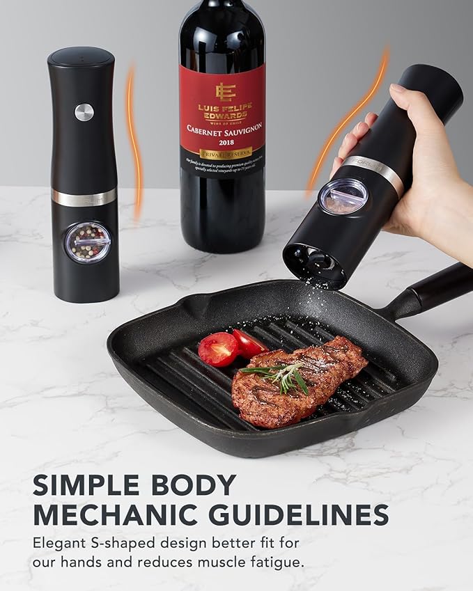 FORLIM Rechargeable Electric Salt and Pepper Grinder Set with Charging Base, Automatic Pepper Mill, Adjustable Coarseness, White LED Light, USB Type-C Cable, One Hand Operation, 2 Mills - Image 4
