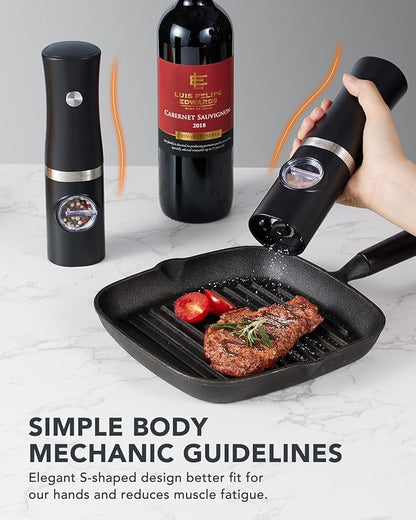 FORLIM Rechargeable Electric Salt and Pepper Grinder Set with Charging Base, Automatic Pepper Mill, Adjustable Coarseness, White LED Light, USB Type-C Cable, One Hand Operation, 2 Mills - Image 4