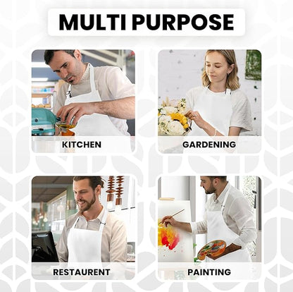 Adjustable Bib Apron 100% Polyester Kitchen Aprons Waterdrop Resistant Aprons with Adjustable Strap, Pockets & Long Ties