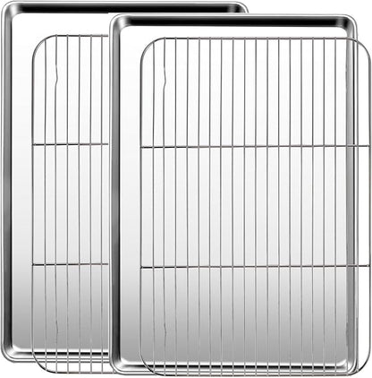Baking Sheet with Racks Set [2 Sheets + 2 Racks], Stainless Steel Baking Sheets with Cooling Racks, Nonstick Pan, Warp Proof & Rust Proof & Easy to Clean, Size 18 X 13 X 1 Inch by GIUOIDUO