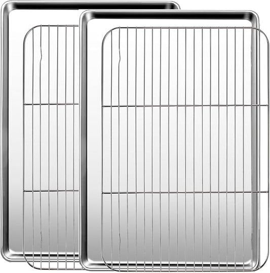 Baking Sheet with Racks Set [2 Sheets + 2 Racks], Stainless Steel Baking Sheets with Cooling Racks, Nonstick Pan, Warp Proof & Rust Proof & Easy to Clean, Size 18 X 13 X 1 Inch by GIUOIDUO