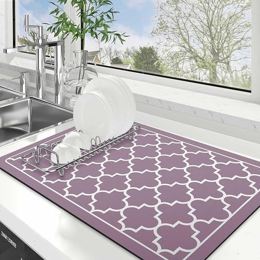 WISELIFE Dish Drying Mat Super Absorbent Drying Mat Large Dish Drying Mats for Kitchen Counter Easy Clean Dish Mat Kitchen Drying Mat16"x 24" Stylish Purple by WiseLife