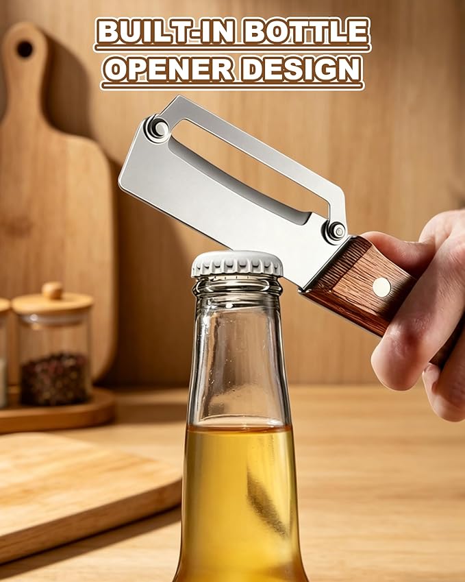 2 Pack Multi-Functional Stainless Steel Thickened Fruit Peeler Knife for Kitchen, Ultra-Sharp Blade with Wooden Handle and Bottle Opener, for Fruit Veggie that Need to Be Peeled