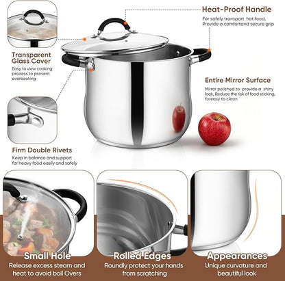 P&P CHEF 9.5" Stainless Steel Large Stock Pot