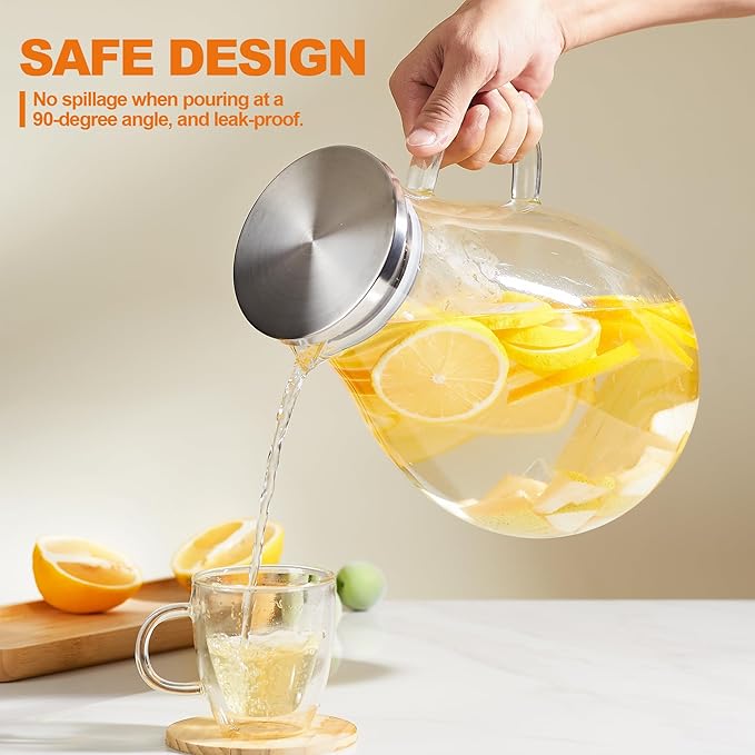 1 Gallon Glass Pitcher with Lid and Handle, Hot & Cold Water Jug, Extra-Wide Mouth Beverage Carafe for Juice, Iced Tea & Drinks - Image 7