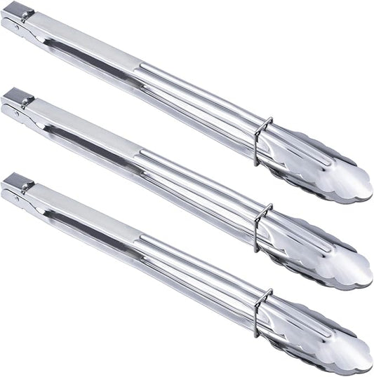 HINMAY Stainless Steel Locking Kitchen Tongs Extra Long Sturdy Heavy Duty Tongs Set for Cooking Grilling and Barbecue BBQ (14-Inch 3 Pieces) by HINMAY