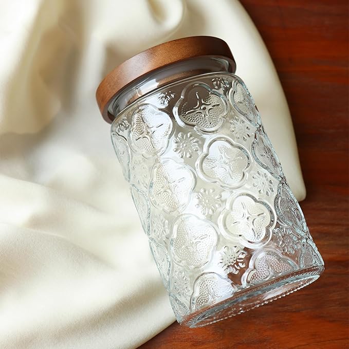 Adodeen 32oz Vintage Glass Jar With Lid, Glass Storage Containers, Airtight Kitchen Storage Containers For Sugar, Coffee, Tea, Spice, Flour, Candy Cookie, Pasta, Cereal, Cute Decorative Jars - Image 6