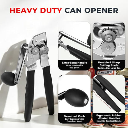 MARSWELL Heavy Duty Can Opener for Large Cans, Extra-Long Handles & Oversized Knob for Easy Cranking, Commercial Manual Hand Crank Opener Opens Big #10 Cans Smoothly, Strong All-Steel Construction - Image 2